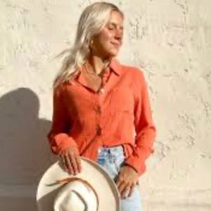 Free People Button Down That’s A Wrap Oversized Button Down Shirt Coral